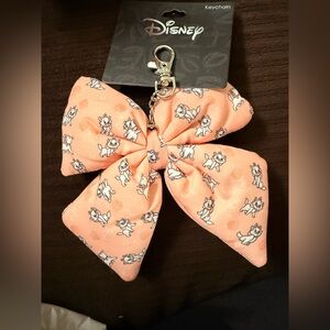 Disney Peach Bow Keychain with Marie Character Print